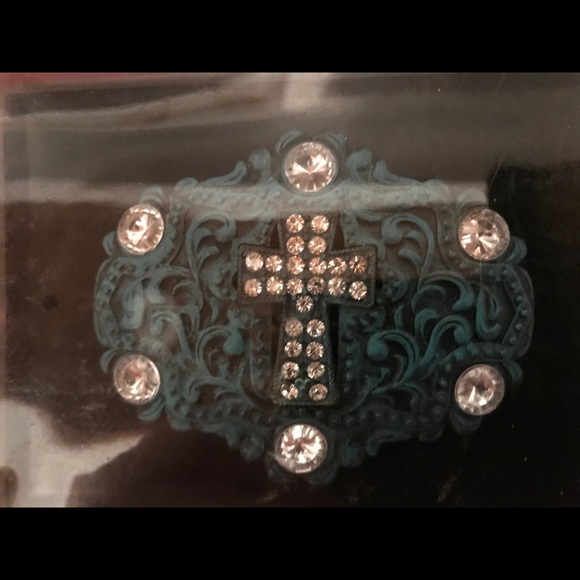 NOCONA Belt Co. Buckle in box Turquoise & Rhinestone NWT - Picture 3 of 13
